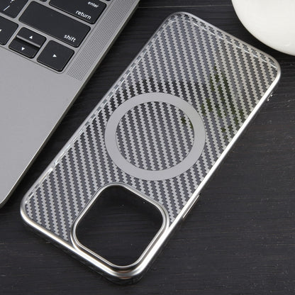 For iPhone 13 6D Plated Carbon Fiber Clear Magsafe PC Phone Case(Titanium Grey) by buy2fix