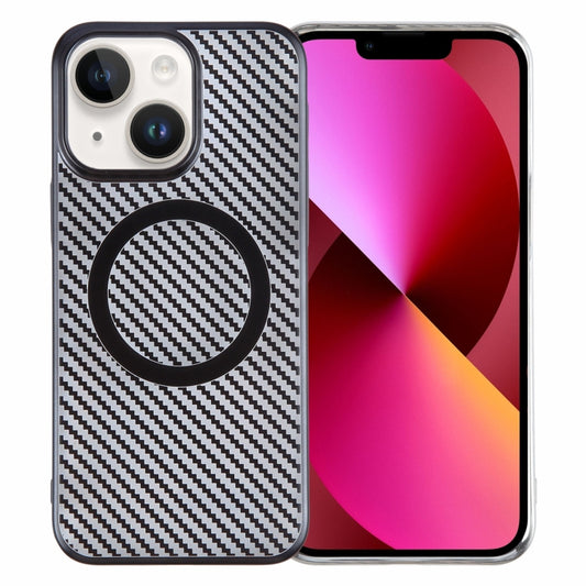 For iPhone 13 6D Plated Carbon Fiber Clear Magsafe PC Phone Case(Starry Black) by buy2fix