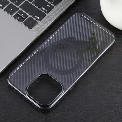 For iPhone 13 6D Plated Carbon Fiber Clear Magsafe PC Phone Case(Starry Black) by buy2fix