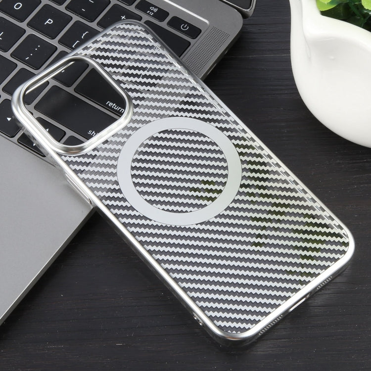 For iPhone 12 6D Plated Carbon Fiber Clear Magsafe PC Phone Case(Starlight Silver) by buy2fix