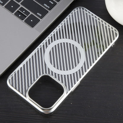 For iPhone 12 6D Plated Carbon Fiber Clear Magsafe PC Phone Case(Starlight Silver) by buy2fix