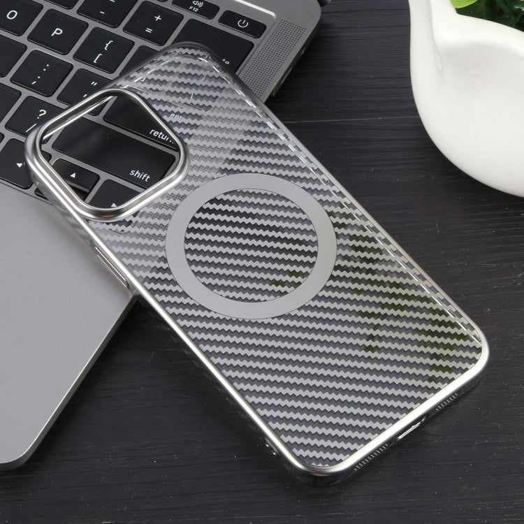 For iPhone 12 6D Plated Carbon Fiber Clear Magsafe PC Phone Case(Titanium Grey) by buy2fix
