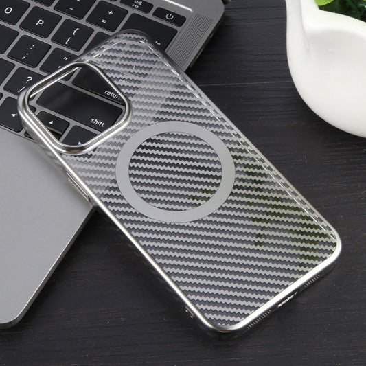 For iPhone 12 6D Plated Carbon Fiber Clear Magsafe PC Phone Case(Titanium Grey) by buy2fix