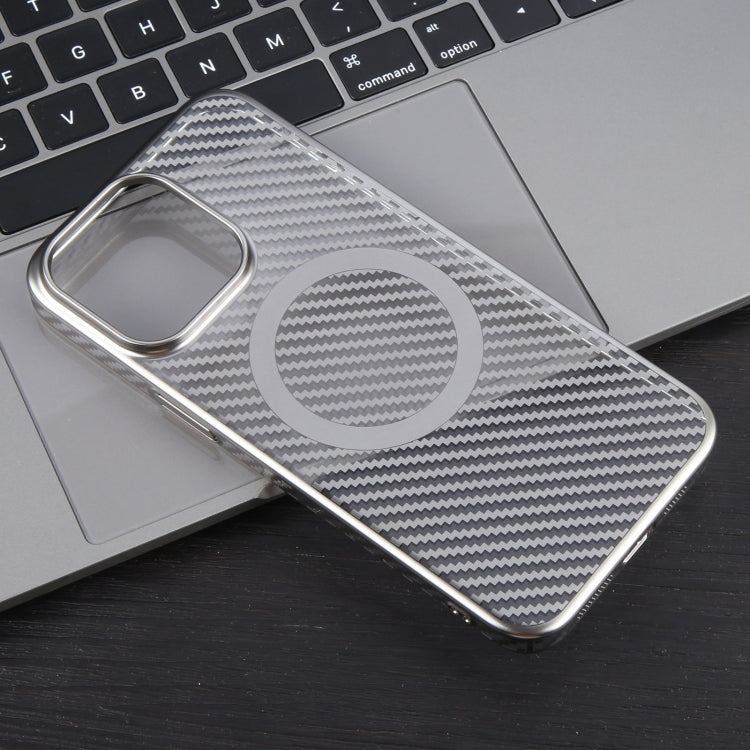 For iPhone 12 6D Plated Carbon Fiber Clear Magsafe PC Phone Case(Titanium Grey) by buy2fix