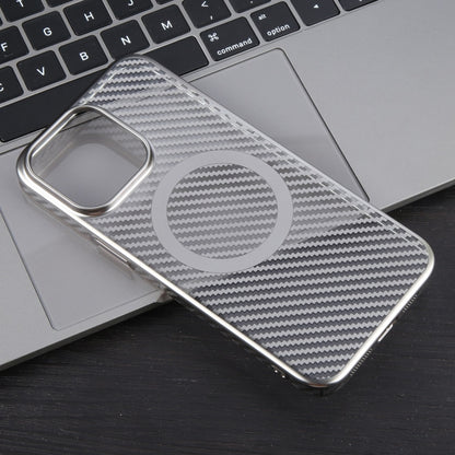 For iPhone 12 6D Plated Carbon Fiber Clear Magsafe PC Phone Case(Titanium Grey) by buy2fix