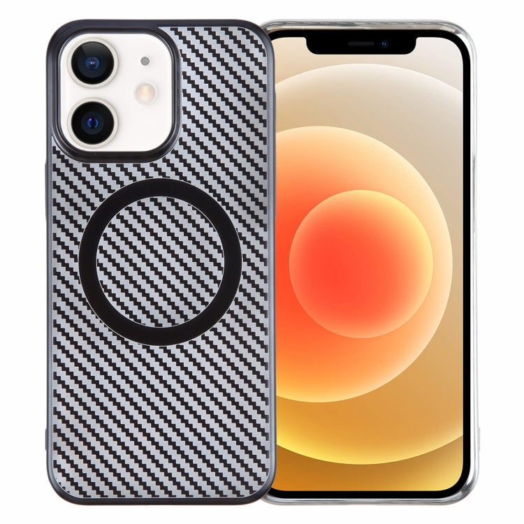 For iPhone 12 6D Plated Carbon Fiber Clear Magsafe PC Phone Case(Starry Black) by buy2fix