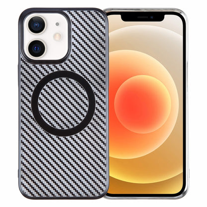 For iPhone 12 6D Plated Carbon Fiber Clear Magsafe PC Phone Case(Starry Black) by buy2fix