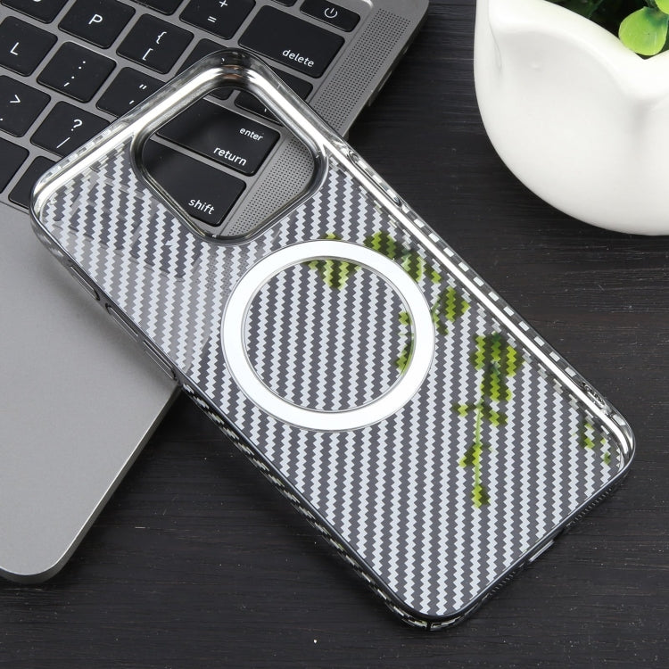 For iPhone 12 6D Plated Carbon Fiber Clear Magsafe PC Phone Case(Starry Black) by buy2fix