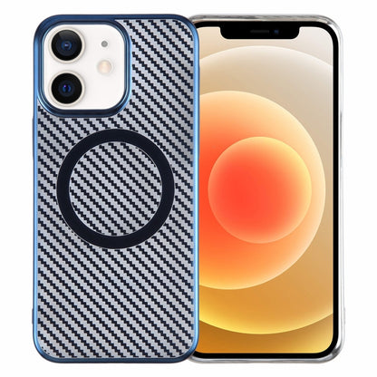 For iPhone 12 6D Plated Carbon Fiber Clear Magsafe PC Phone Case(Dream Blue) by buy2fix