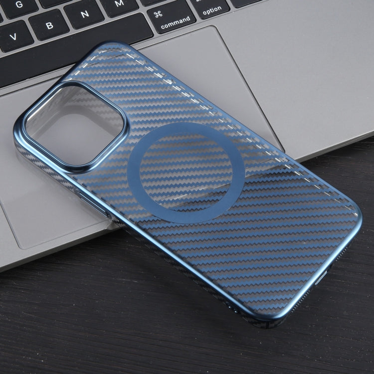 For iPhone 12 6D Plated Carbon Fiber Clear Magsafe PC Phone Case(Dream Blue) by buy2fix