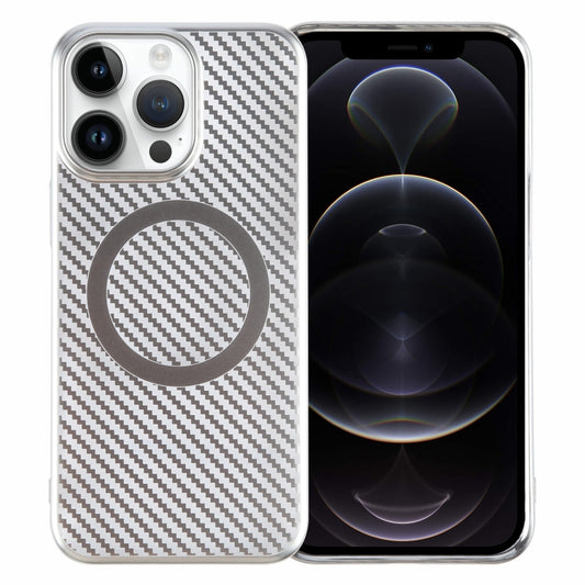 For iPhone 12 Pro Max 6D Plated Carbon Fiber Clear Magsafe PC Phone Case(Starlight Silver) by buy2fix
