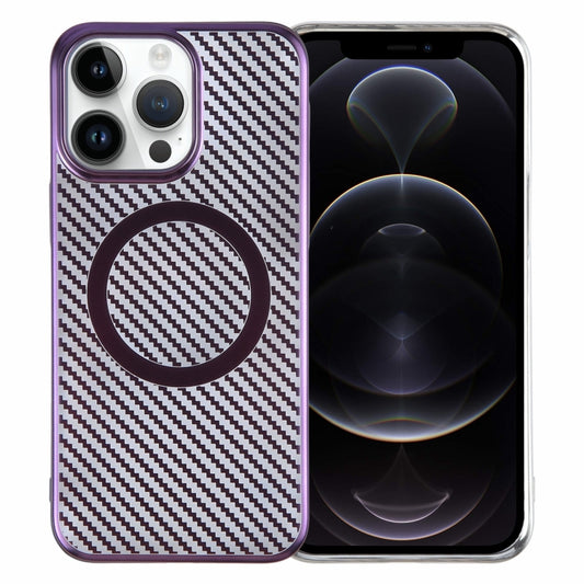 For iPhone 12 Pro Max 6D Plated Carbon Fiber Clear Magsafe PC Phone Case(Aurora Purple) by buy2fix