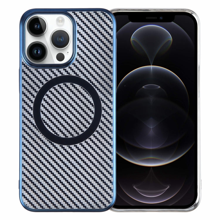 For iPhone 12 Pro Max 6D Plated Carbon Fiber Clear Magsafe PC Phone Case(Dream Blue) by buy2fix