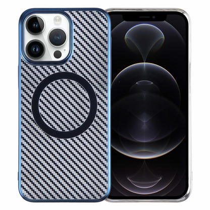 For iPhone 12 Pro Max 6D Plated Carbon Fiber Clear Magsafe PC Phone Case(Dream Blue) by buy2fix