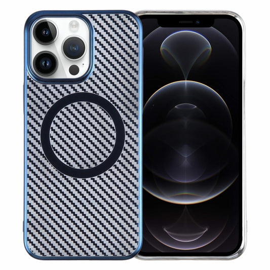 For iPhone 12 Pro Max 6D Plated Carbon Fiber Clear Magsafe PC Phone Case(Dream Blue) by buy2fix