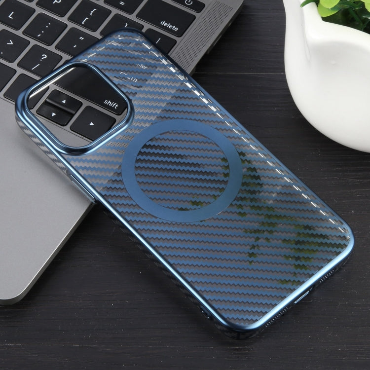 For iPhone 12 Pro Max 6D Plated Carbon Fiber Clear Magsafe PC Phone Case(Dream Blue) by buy2fix