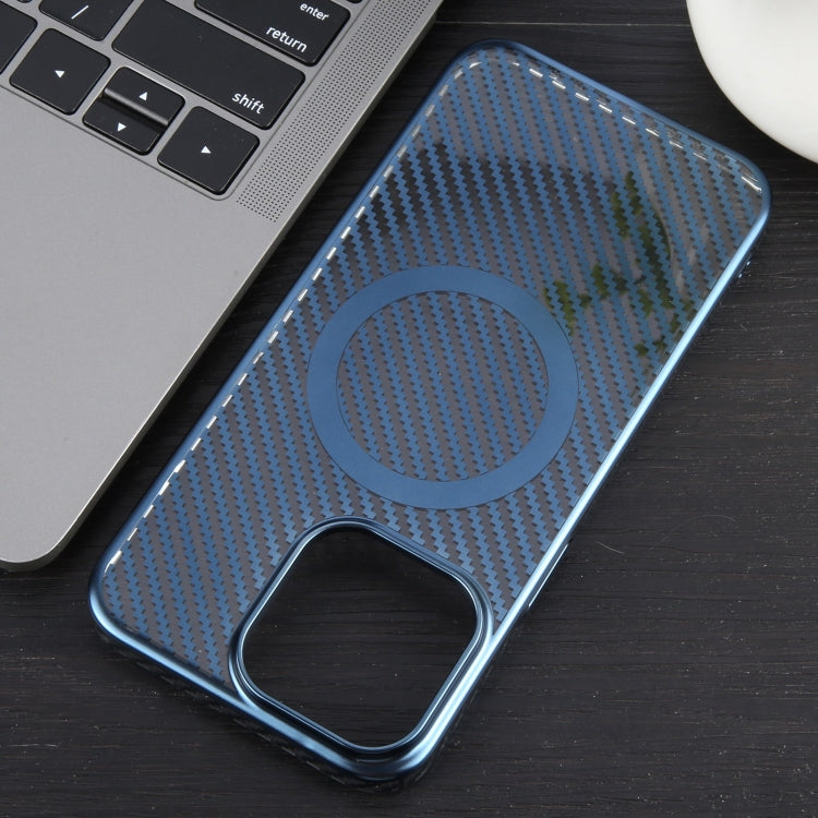 For iPhone 12 Pro Max 6D Plated Carbon Fiber Clear Magsafe PC Phone Case(Dream Blue) by buy2fix