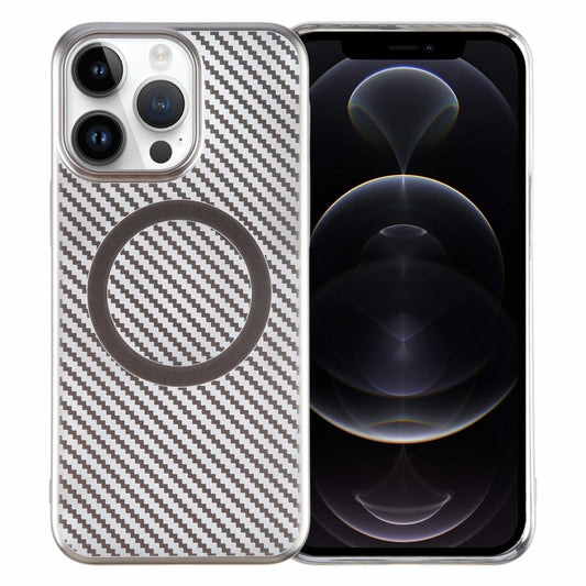For iPhone 12 Pro 6D Plated Carbon Fiber Clear Magsafe PC Phone Case(Titanium Grey) by buy2fix