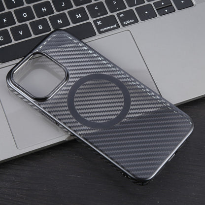 For iPhone 12 Pro 6D Plated Carbon Fiber Clear Magsafe PC Phone Case(Starry Black) by buy2fix