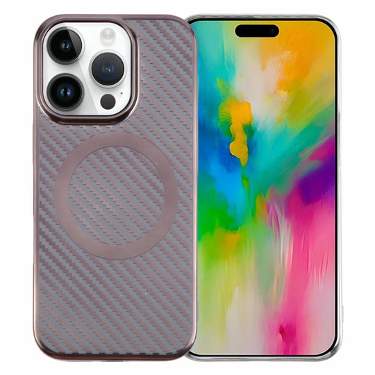 For iPhone 16 Pro 6D Plated Carbon Fiber Clear Magsafe PC Phone Case(Titanium Grey)
