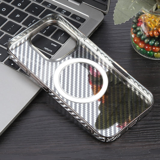 For iPhone 16 Pro 6D Plated Carbon Fiber Clear Magsafe PC Phone Case(Titanium Grey) by buy2fix