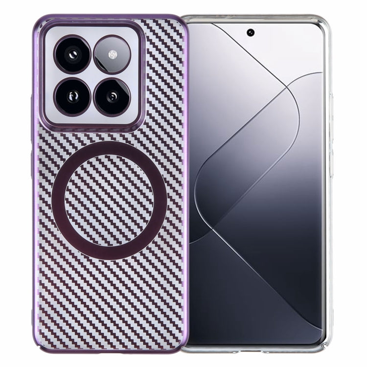 For Xiaomi 14 6D Plated Carbon Fiber Clear Magsafe PC Phone Case(Aurora Purple) - Xiaomi Cases by buy2fix | Online Shopping UK | buy2fix