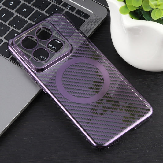 For Xiaomi 14 6D Plated Carbon Fiber Clear Magsafe PC Phone Case(Aurora Purple) - Xiaomi Cases by buy2fix | Online Shopping UK | buy2fix