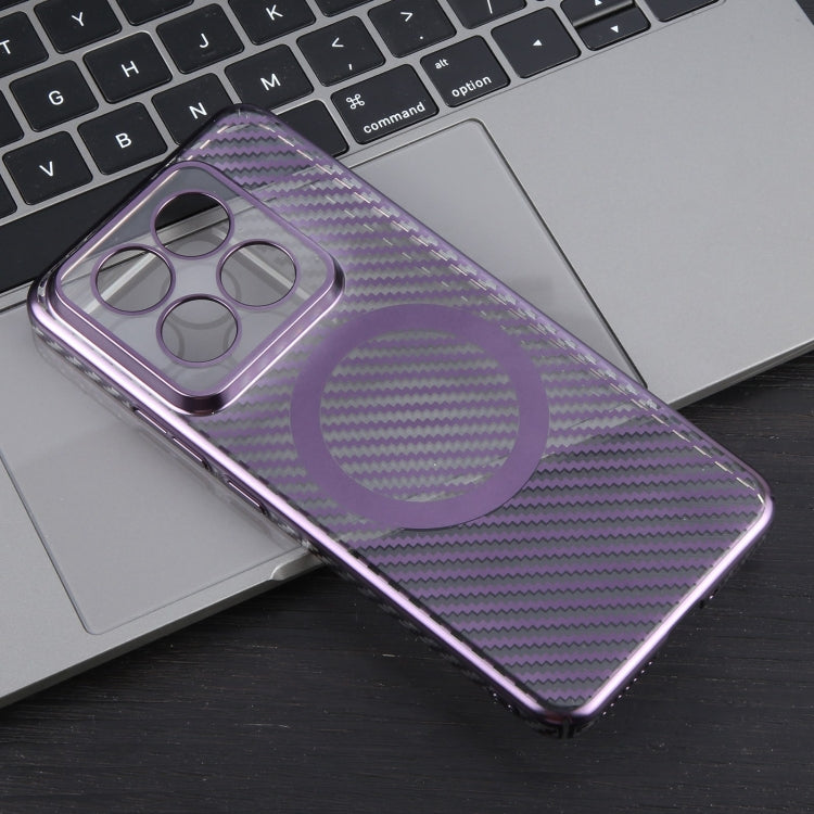 For Xiaomi 14 6D Plated Carbon Fiber Clear Magsafe PC Phone Case(Aurora Purple) - Xiaomi Cases by buy2fix | Online Shopping UK | buy2fix