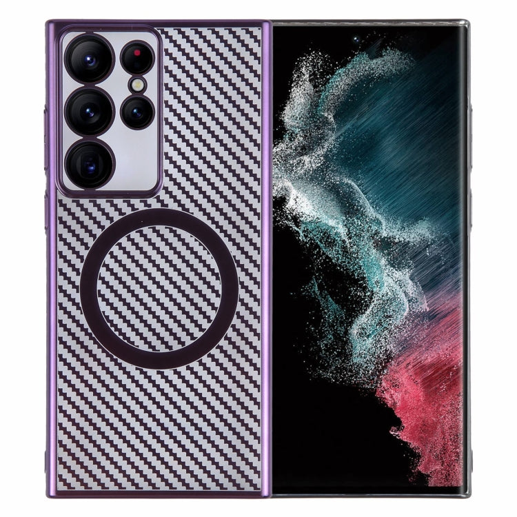 For Samsung Galaxy S22 Ultra 5G 6D Plated Carbon Fiber Clear Magsafe PC Phone Case(Aurora Purple) by buy2fix