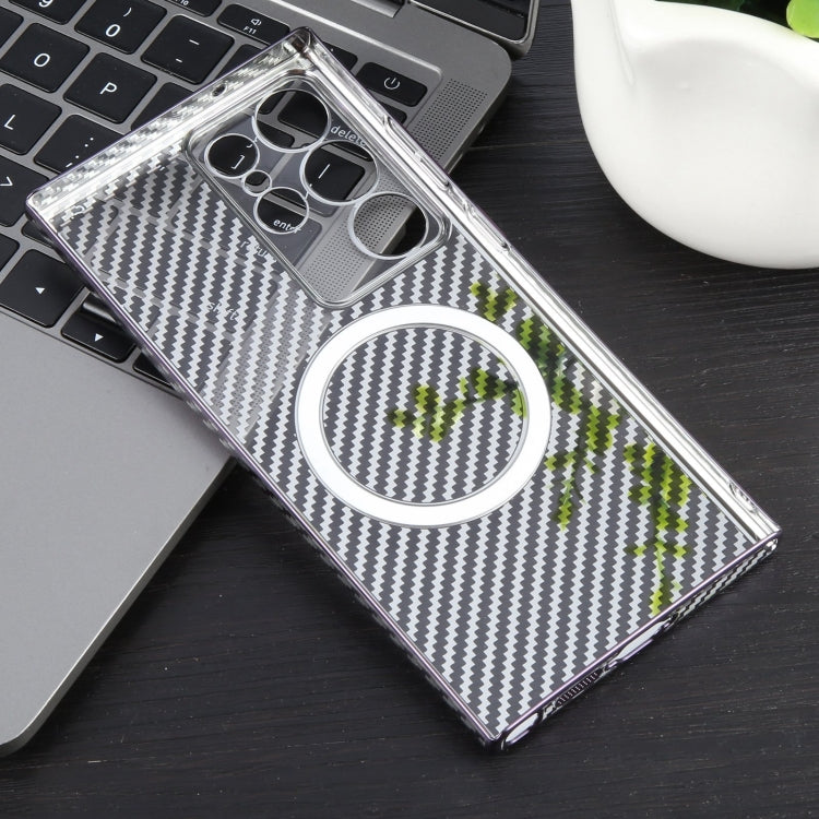 For Samsung Galaxy S22 Ultra 5G 6D Plated Carbon Fiber Clear Magsafe PC Phone Case(Aurora Purple) by buy2fix