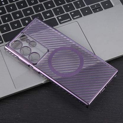 For Samsung Galaxy S22 Ultra 5G 6D Plated Carbon Fiber Clear Magsafe PC Phone Case(Aurora Purple) by buy2fix