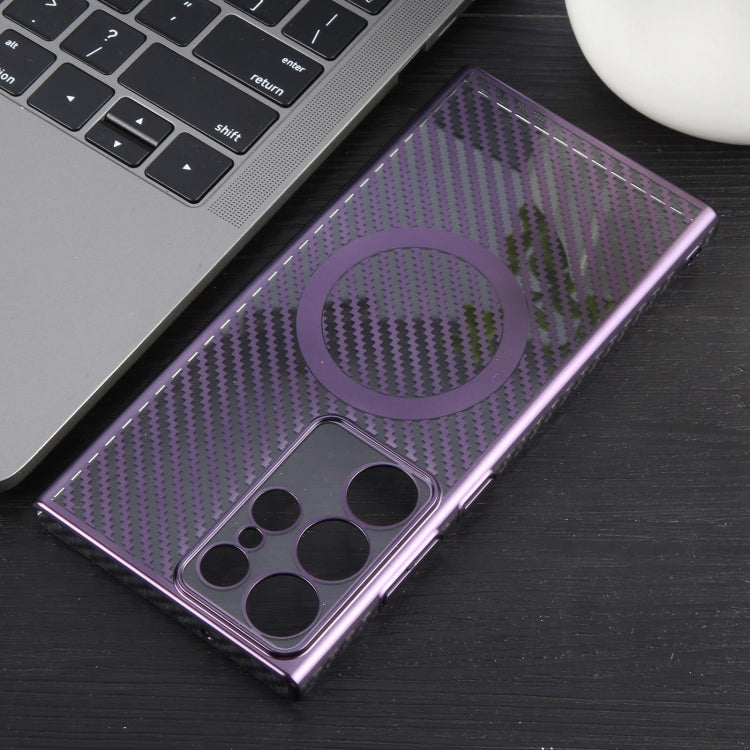 For Samsung Galaxy S22 Ultra 5G 6D Plated Carbon Fiber Clear Magsafe PC Phone Case(Aurora Purple) by buy2fix
