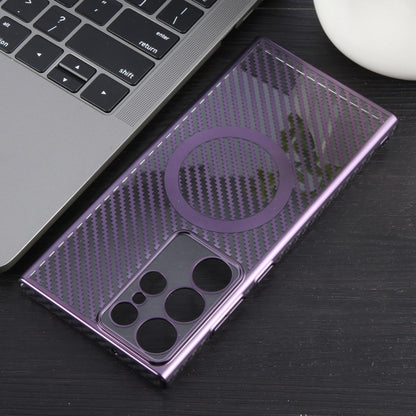 For Samsung Galaxy S22 Ultra 5G 6D Plated Carbon Fiber Clear Magsafe PC Phone Case(Aurora Purple) by buy2fix