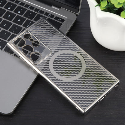 For Samsung Galaxy S22 Ultra 5G 6D Plated Carbon Fiber Clear Magsafe PC Phone Case(Titanium Grey) by buy2fix
