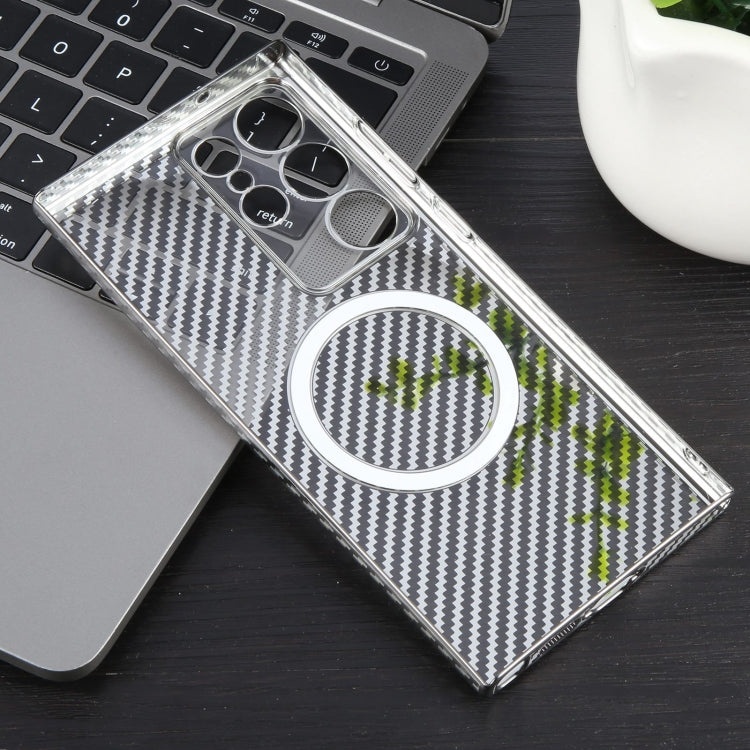 For Samsung Galaxy S22 Ultra 5G 6D Plated Carbon Fiber Clear Magsafe PC Phone Case(Titanium Grey) by buy2fix