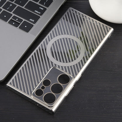 For Samsung Galaxy S22 Ultra 5G 6D Plated Carbon Fiber Clear Magsafe PC Phone Case(Titanium Grey) by buy2fix