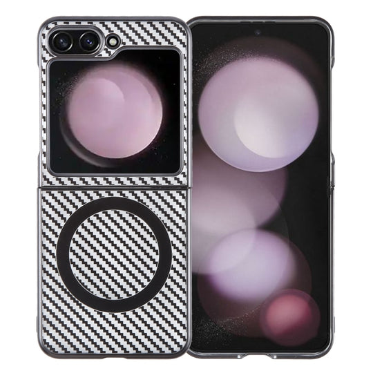 For Samsung Galaxy Z Flip5 6D Plated Carbon Fiber Clear Magsafe PC Phone Case(Starry Black)
