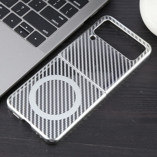 For Samsung Galaxy Z Flip4 6D Plated Carbon Fiber Clear Magsafe PC Phone Case(Starlight Silver) by buy2fix