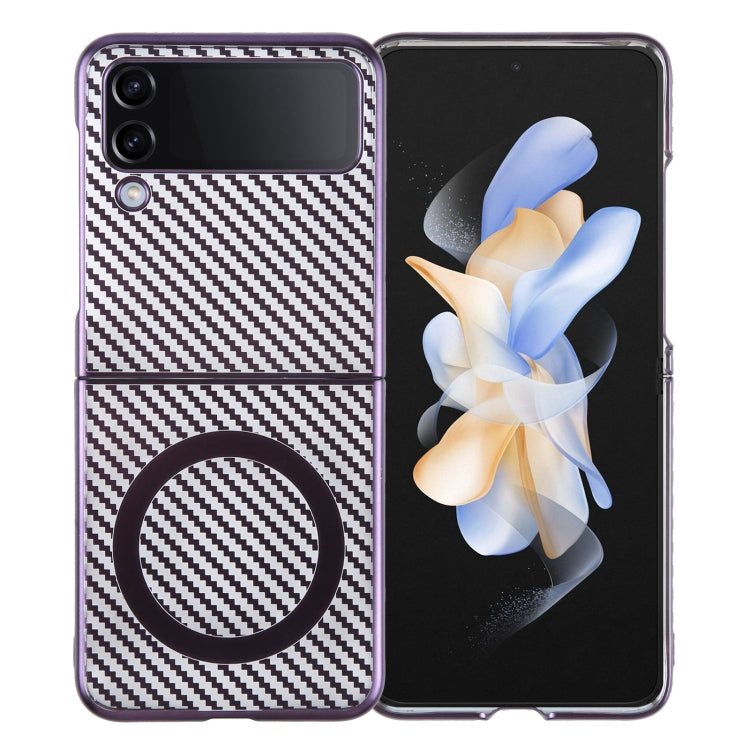 For Samsung Galaxy Z Flip4 6D Plated Carbon Fiber Clear Magsafe PC Phone Case(Aurora Purple) by buy2fix