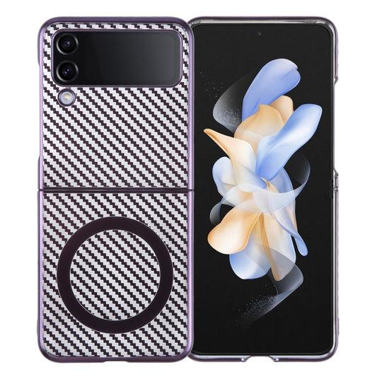 For Samsung Galaxy Z Flip4 6D Plated Carbon Fiber Clear Magsafe PC Phone Case(Aurora Purple) by buy2fix