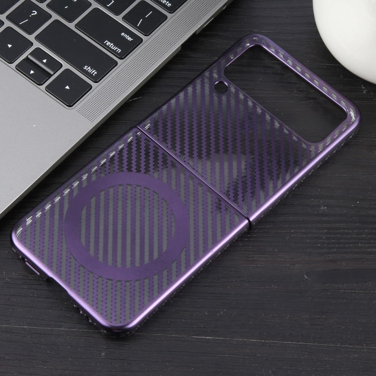 For Samsung Galaxy Z Flip4 6D Plated Carbon Fiber Clear Magsafe PC Phone Case(Aurora Purple) by buy2fix