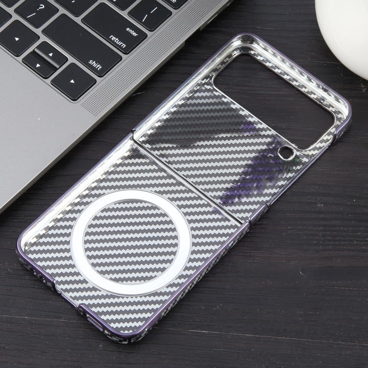 For Samsung Galaxy Z Flip4 6D Plated Carbon Fiber Clear Magsafe PC Phone Case(Aurora Purple) by buy2fix