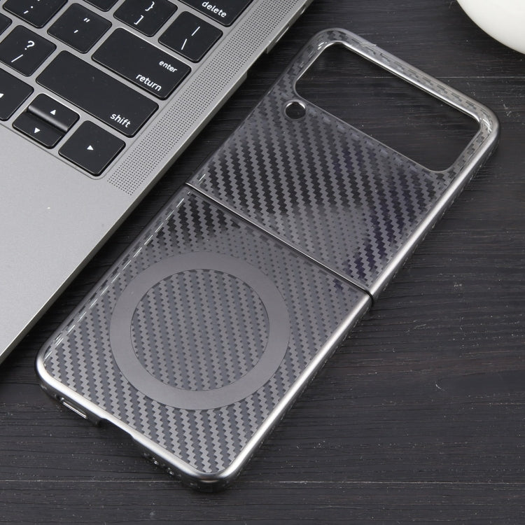 For Samsung Galaxy Z Flip4 6D Plated Carbon Fiber Clear Magsafe PC Phone Case(Titanium Grey) by buy2fix