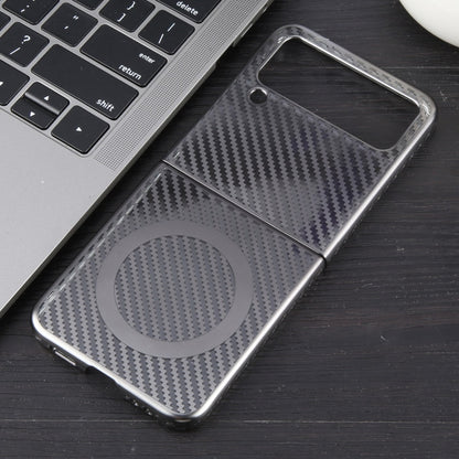 For Samsung Galaxy Z Flip4 6D Plated Carbon Fiber Clear Magsafe PC Phone Case(Titanium Grey) by buy2fix