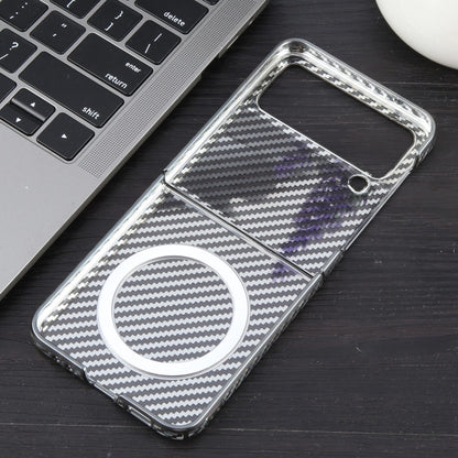 For Samsung Galaxy Z Flip4 6D Plated Carbon Fiber Clear Magsafe PC Phone Case(Titanium Grey) by buy2fix