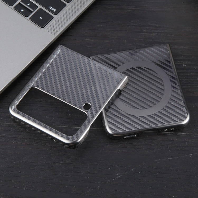 For Samsung Galaxy Z Flip4 6D Plated Carbon Fiber Clear Magsafe PC Phone Case(Titanium Grey) by buy2fix