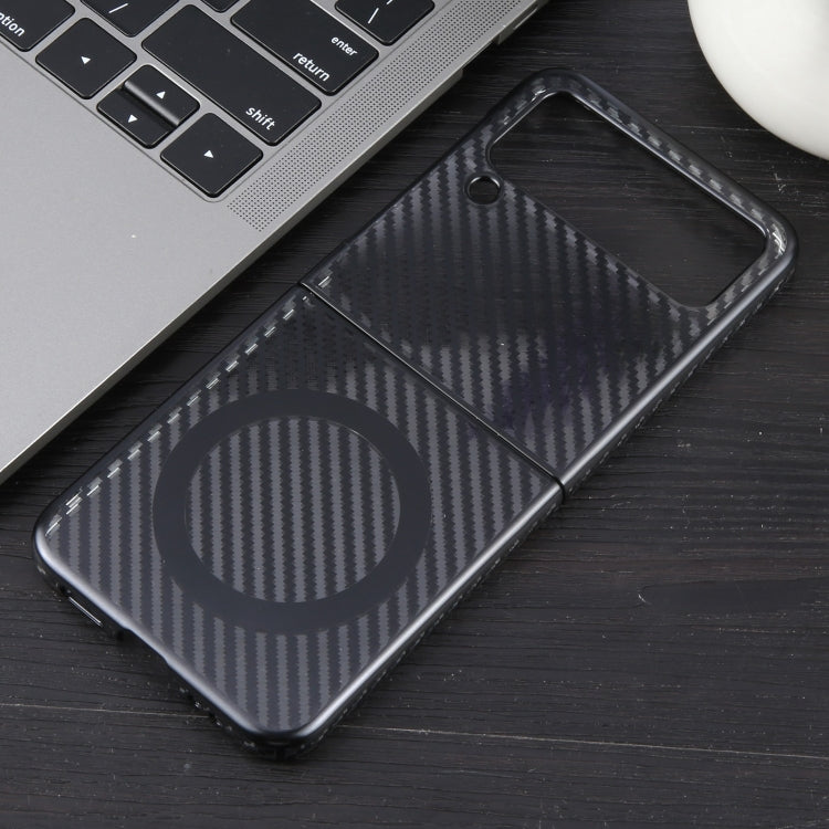 For Samsung Galaxy Z Flip4 6D Plated Carbon Fiber Clear Magsafe PC Phone Case(Starry Black) by buy2fix
