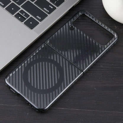 For Samsung Galaxy Z Flip4 6D Plated Carbon Fiber Clear Magsafe PC Phone Case(Starry Black) by buy2fix