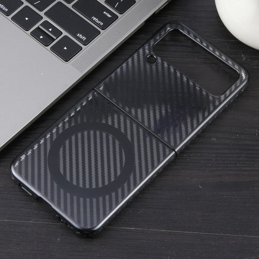 For Samsung Galaxy Z Flip4 6D Plated Carbon Fiber Clear Magsafe PC Phone Case(Starry Black) by buy2fix