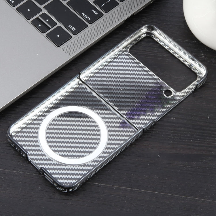 For Samsung Galaxy Z Flip4 6D Plated Carbon Fiber Clear Magsafe PC Phone Case(Starry Black) by buy2fix